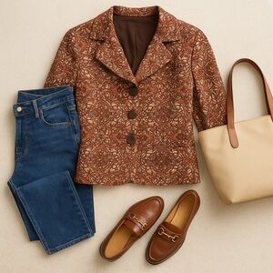 Peck & Peck Weekend Linen Statement Jacket Blazer Boho Chic Workwear Size 14